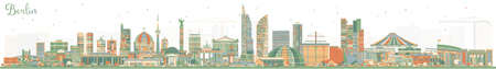 Berlin Germany City Skyline with Color Buildings. Vector Illustration. Business Travel and Tourism Concept with Historic Architecture. Berlin Cityscape with Landmarks.のイラスト素材