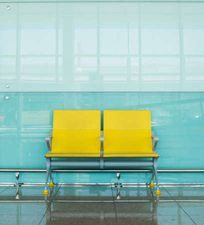 Yellow Empty Airport Terminal Chairs.  Modern Interior.