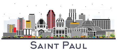 Saint Paul Minnesota City Skyline with Gray Buildings Isolated on White. Vector Illustration. Business Travel and Tourism Concept with Historic Architecture. Saint Paul USA Cityscape with Landmarks.のイラスト素材