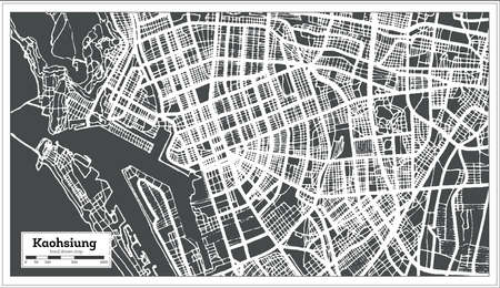 Kaohsiung Taiwan City Map in Retro Style. Outline Map. Vector Illustration.のイラスト素材