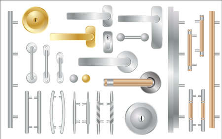 Door Handles Set Isolated on White. Window and Door Accessories. Vector Illustration.のイラスト素材