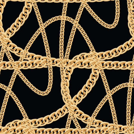Gold Chain Seamless on Black Background . Vector Illustration.