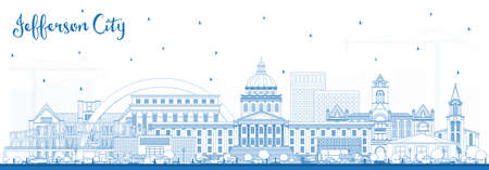 Outline Jefferson City Missouri Skyline with Blue Buildings. Vector Illustration. Business Travel and Tourism Concept with Historic Architecture. Jefferson City Cityscape with Landmarks.のイラスト素材