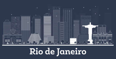 Outline Rio de Janeiro Brazil City Skyline with White Buildings. Vector Illustration. Business Travel and Turism Concept with Modern Architecture. Rio de Janeiro Cityscape with Landmarks.のイラスト素材