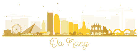 Da Nang Vietnam City Skyline Silhouette with Golden Buildings Isolated on White. Vector Illustration. Business Travel and Tourism Concept with Modern Architecture. Da Nang Cityscape with Landmarks.のイラスト素材