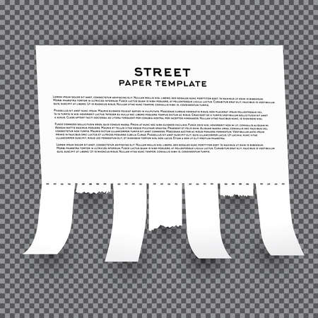 Tear off Stripes of Paper Sheet On Transparent Background. Street Advertisement Template With Copy Space. Vector Illustration.のイラスト素材