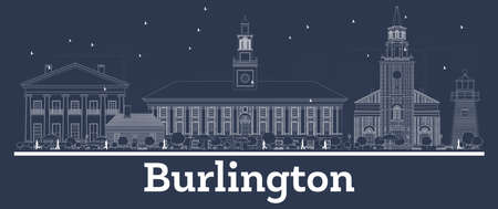 Outline Burlington Vermont City Skyline with White Buildings. Vector Illustration. Business Travel and Concept with Modern Architecture. Burlington Cityscape with Landmarks.のイラスト素材
