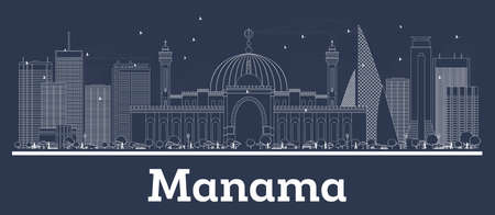 Outline Manama Bahrain City Skyline with White Buildings. Vector Illustration. Business Travel and Concept with Modern Architecture. Manama Cityscape with Landmarks.のイラスト素材