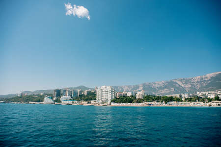 The South Coast of Crimea. View from Black Sea. Landscape with Hotels.の写真素材