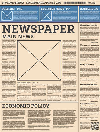 Business Daily Newspaper Template with One Page. Vector Illustration.のイラスト素材