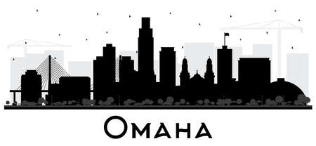 Omaha Nebraska City Skyline Silhouette with Black Buildings Isolated on White. Vector Illustration. Business Travel and Tourism Concept with Historic Architecture. Omaha USA Cityscape with Landmarks.のイラスト素材
