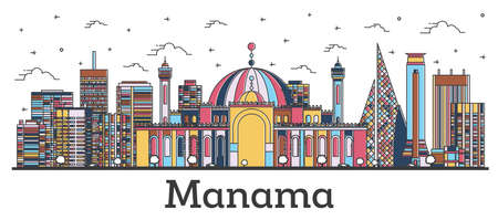 Outline Ðanama Ðahrain City Skyline with Color Buildings Isolated on White. Vector Illustration. Ðanama Cityscape with Landmarks. のイラスト素材