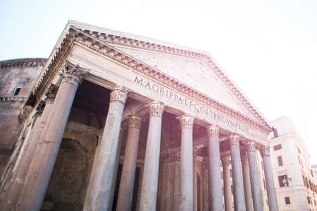 Pantheon in Rome Italy. Sunny Day. Ancient Facade without People.の写真素材