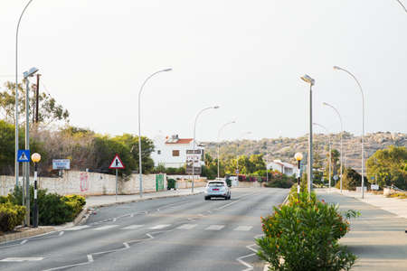 Protaras. Cyprus - October 9, 2018: Street with Villas and Cottages in Protaras on Cyprus.のeditorial素材