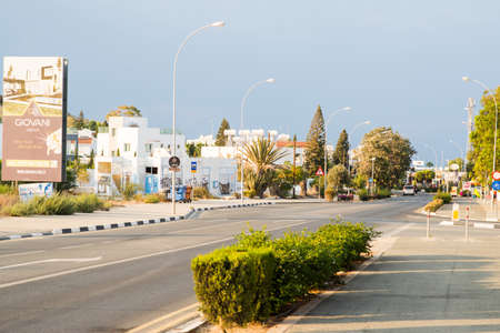 Protaras. Cyprus - October 9, 2018: Street with Villas and Cottages in Protaras on Cyprus.のeditorial素材