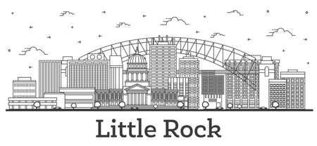 Outline Little Rock Arkansas City Skyline with Modern Buildings Isolated on White. Vector Illustration. Little Rock USA Cityscape with Landmarks.のイラスト素材