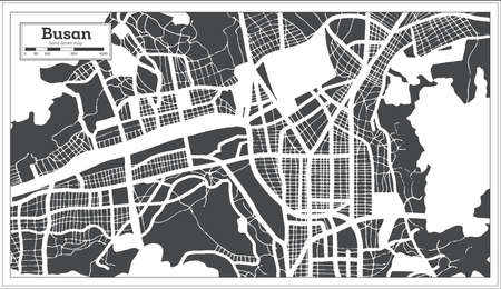 Busan South Korea City Map in Retro Style. Outline Map. Vector Illustration.のイラスト素材