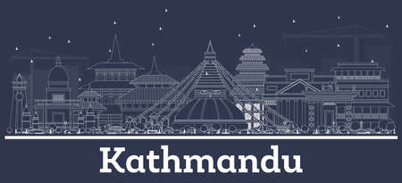 Outline Kathmandu Nepal City Skyline with White Buildings. Vector Illustration. Business Travel and Tourism Concept with Modern Architecture. Kathmandu Cityscape with Landmarks.のイラスト素材