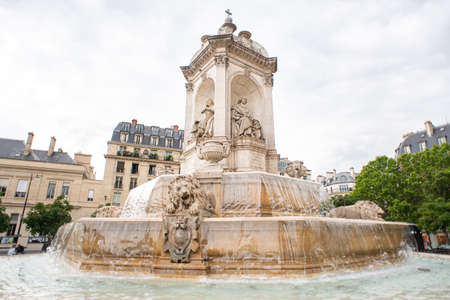 Paris. France - May 17, 2019: Fountain near Church of Saint Sulpice in Paris.のeditorial素材