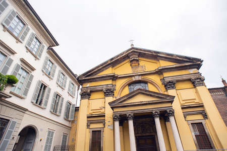 Milan. Italy - May 20, 2019: Facade of Church Santa Maria Podone on Piazza Borromeo in Milan. Chiesa Santa Maria Podone. Italy.のeditorial素材