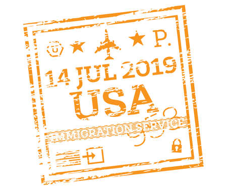 USA Passport Stamp Isolated on White. Vector Illustration. Immigration Service.のイラスト素材