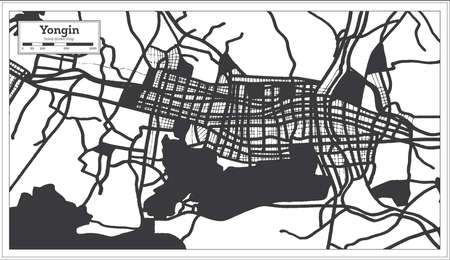 Yongin South Korea City Map in Black and White Color in Retro Style. Outline Map. Vector Illustration.のイラスト素材