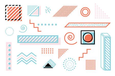 Memphis Design Geometric Elements. Vector Illustration. Set of Retro Geometric Shapes.のイラスト素材