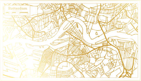 Rotterdam Netherlands City Map in Retro Style in Golden Color. Outline Map. Vector Illustration.のイラスト素材