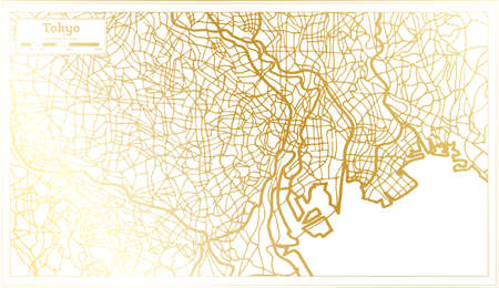 Tokyo Japan City Map in Retro Style in Golden Color. Outline Map. Vector Illustration.のイラスト素材
