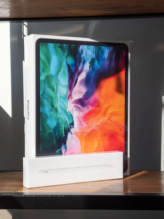 Penza. Russia - August 20, 2020: Packed Apple iPad Pro 2020 and Apple Pencil. Diagonal 12.9 Inches....