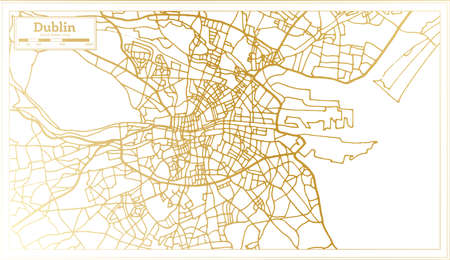 Dublin Ireland City Map in Retro Style in Golden Color. Outline Map. Vector Illustration.