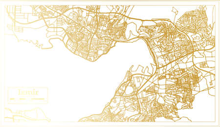Izmir Turkey City Map in Retro Style in Golden Color. Outline Map. Vector Illustration.のイラスト素材