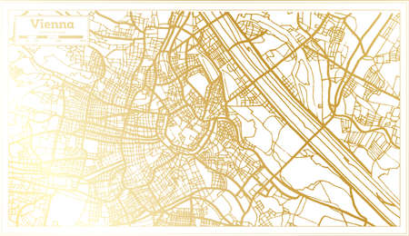 Vienna Austria City Map in Retro Style in Golden Color. Outline Map. Vector Illustration.のイラスト素材