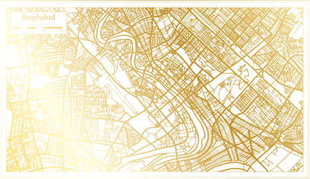 Baghdad Iraq City Map in Retro Style in Golden Color. Outline Map. Vector Illustration.のイラスト素材