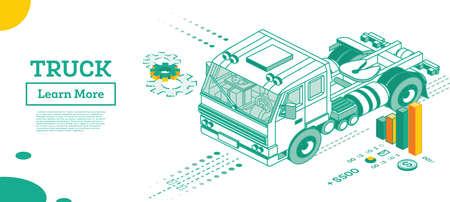 Truck without Trailer. Cargo Truck Transportation. Isometric Commercial Transport. Vector Illustration. Infographic Element of Logistics System. Car for Carriage of Goods. Delivery Concept.のイラスト素材