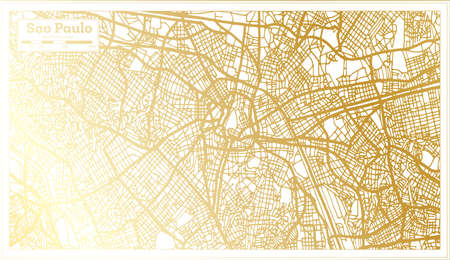 Sao Paulo Brazil City Map in Retro Style in Golden Color. Outline Map. Vector Illustration.のイラスト素材