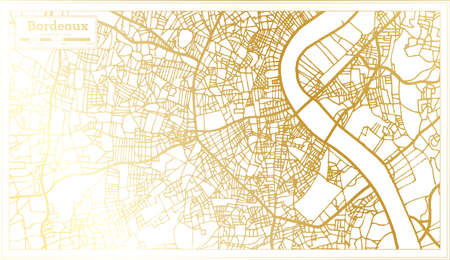 Bordeaux France City Map in Retro Style in Golden Color. Outline Map. Vector Illustration.のイラスト素材