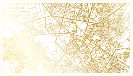 Amritsar India City Map in Retro Style in Golden Color. Outline Map. Vector Illustration.のイラスト素材