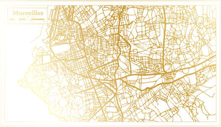Marseilles France City Map in Retro Style in Golden Color. Outline Map. Vector Illustration.のイラスト素材