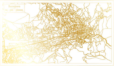 Sarajevo Bosnia and Herzegovina City Map in Retro Style in Golden Color. Outline Map. Vector Illustration.のイラスト素材