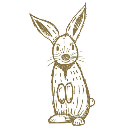 Cute Hand Drawn Rabbit Isolated on White. Vector Illustration.のイラスト素材