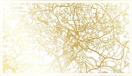 Leeds England City Map in Retro Style in Golden Color. Outline Map. Vector Illustration.のイラスト素材
