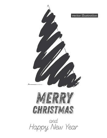 Christmas Tree Sketch Isolated on White Background. Merry Christmas. Vector Illustration. Silhouette of Hand Drawn Spruce Tree.のイラスト素材