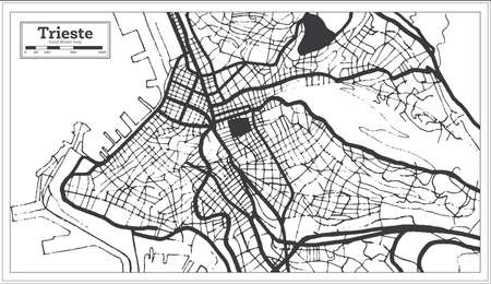 Trieste Italy City Map in Black and White Color in Retro Style. Outline Map. Vector Illustration.のイラスト素材