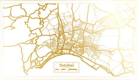 Setubal Portugal City Map in Retro Style in Golden Color. Outline Map. Vector Illustration.のイラスト素材