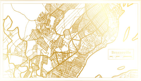 Brazzaville Congo City Map in Retro Style in Golden Color. Outline Map. Vector Illustration.のイラスト素材