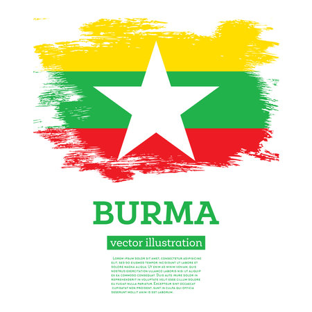 Burma Flag with Brush Strokes. Vector Illustration. Independence Day.のイラスト素材