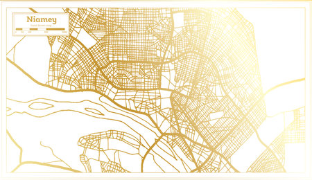 Niamey Niger City Map in Retro Style in Golden Color. Outline Map. Vector Illustration.のイラスト素材