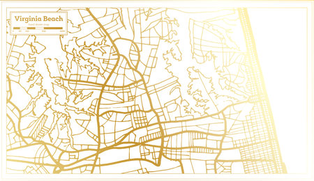 Virginia Beach USA City Map in Retro Style in Golden Color. Outline Map. Vector Illustration.のイラスト素材