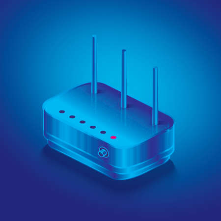 Isometric Network Router. Vector Illustration. Outline Wifi Wireless Router with Antennas.のイラスト素材